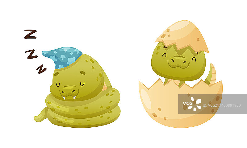 爬行生物造型的可爱绿色小蛇图片素材