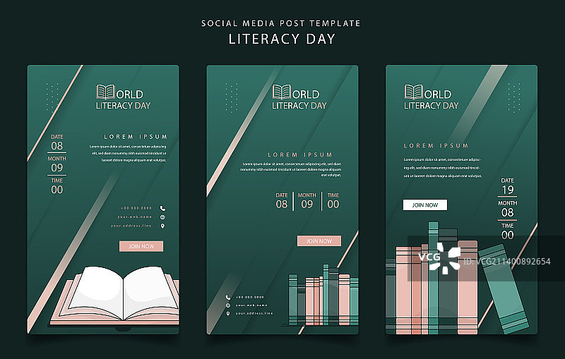 带书架的社交媒体帖子模板套装图片素材