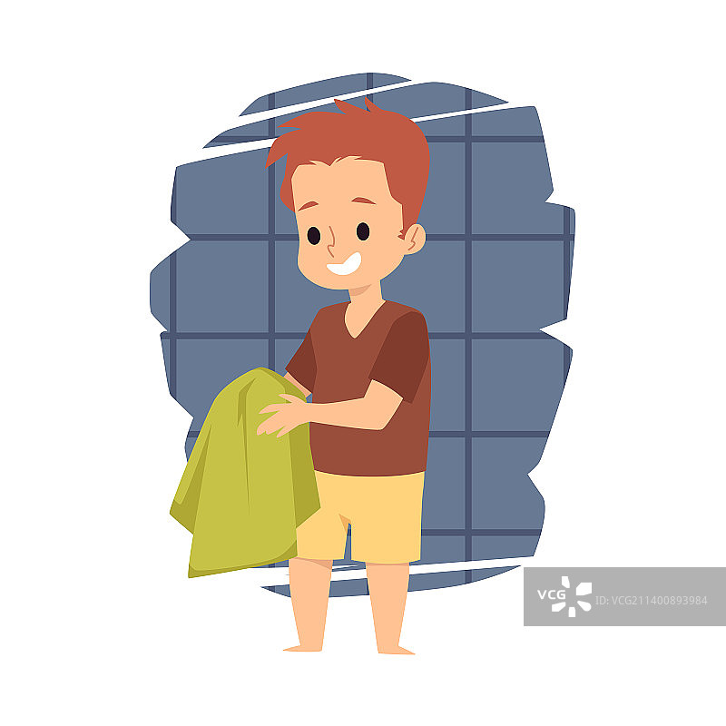 儿童洗手后擦手扁平概念图片素材