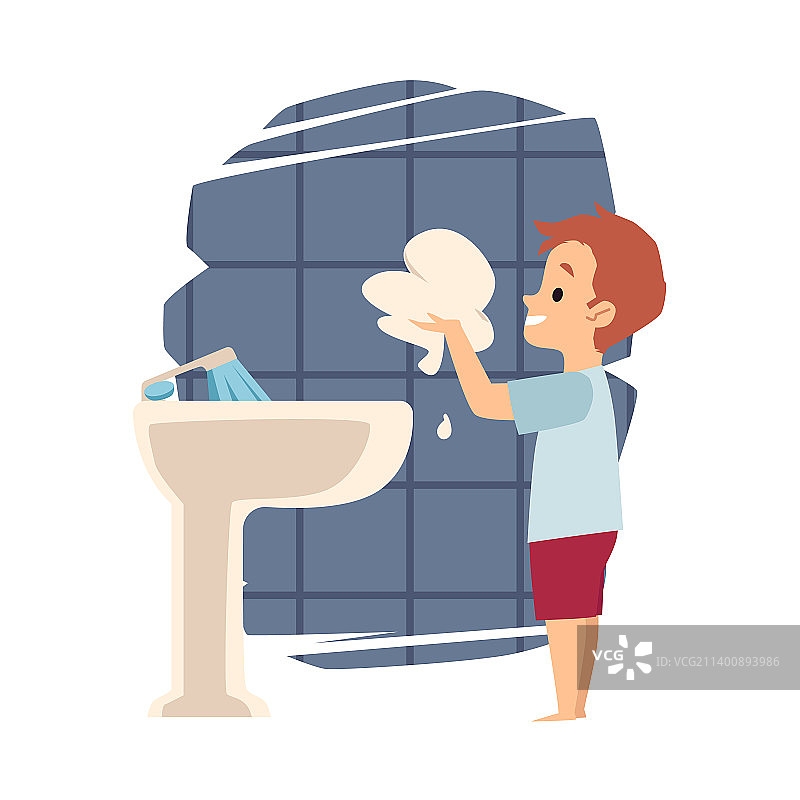 孩子在洗公寓时玩肥皂泡图片素材