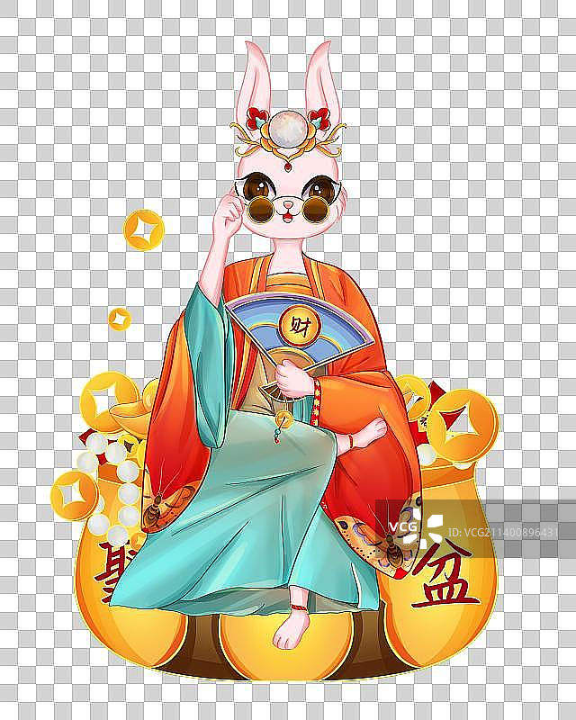 春节新年元素聚宝盆兔子图片素材