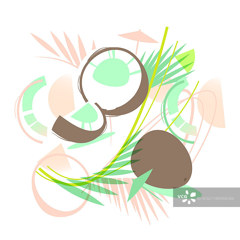 椰果和棕榈叶图片素材