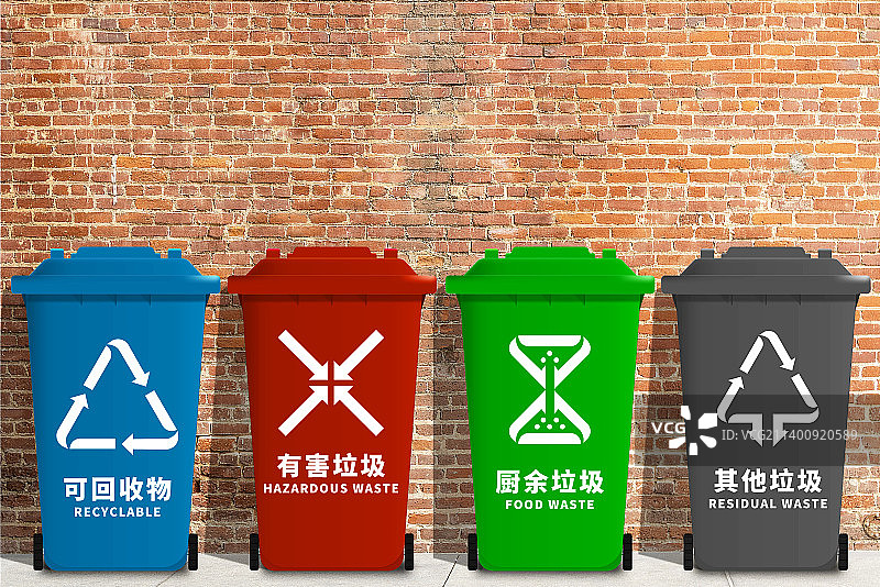 中国环境保护垃圾分类垃圾桶图片素材