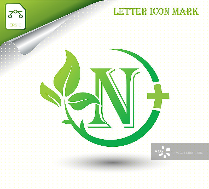 字母N与绿色叶子模板图片素材