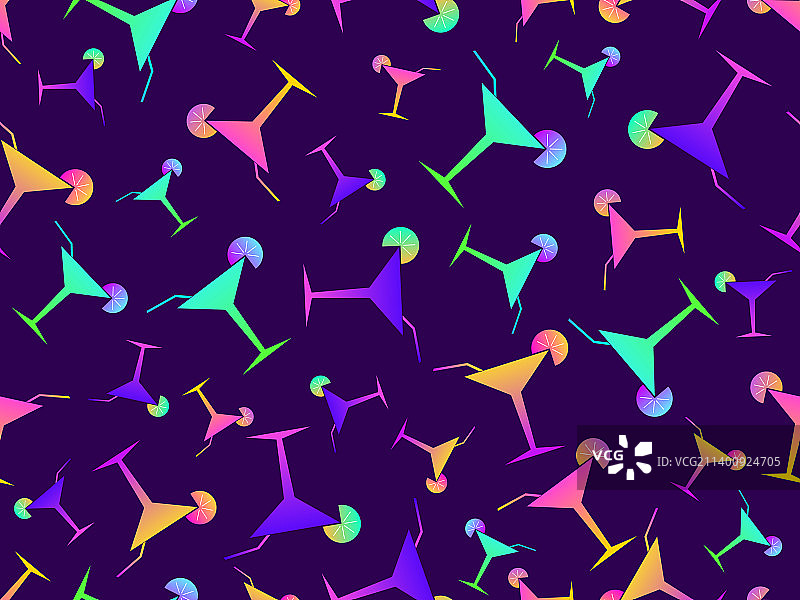 80年代风格的雨伞鸡尾酒无缝图案图片素材