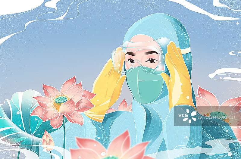 国潮插画防疫人员中国元素图片素材