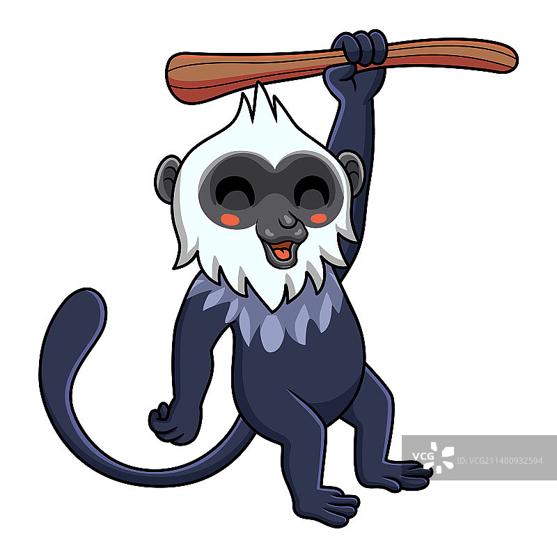 卡通白头叶猴挂在树上图片素材