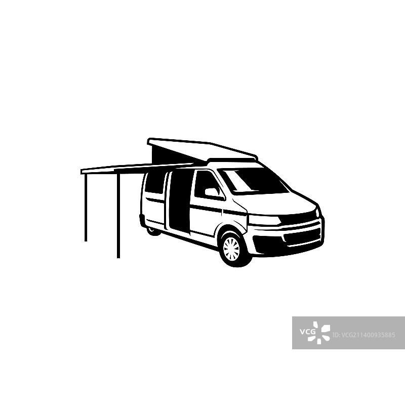 带弹出式帐篷的厢型车图片素材