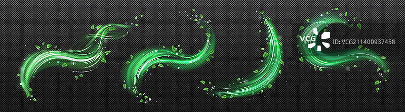 带有绿叶和闪光的抽象风漩涡图片素材