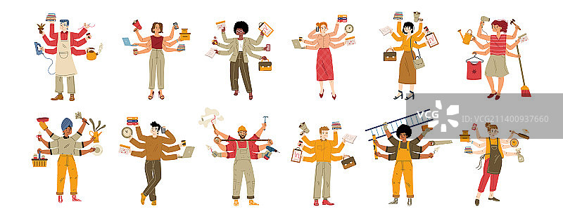 忙碌的多任务处理，不同的人在工作图片素材