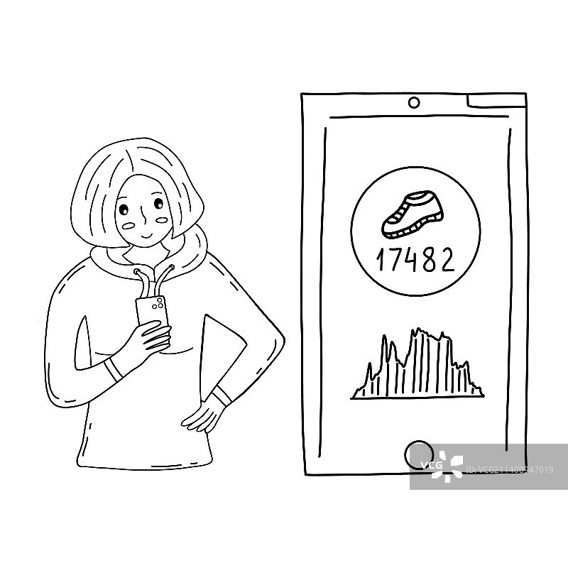 手持带智能手机计步器App的女孩图片素材