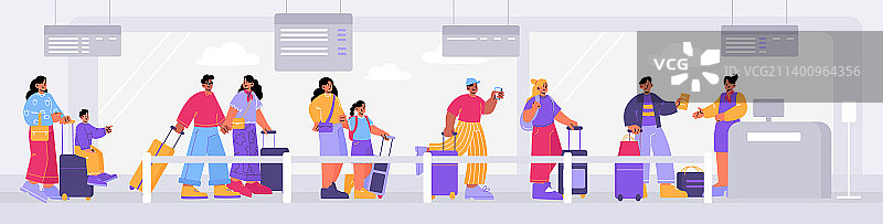 机场排队等候登记的人群图片素材