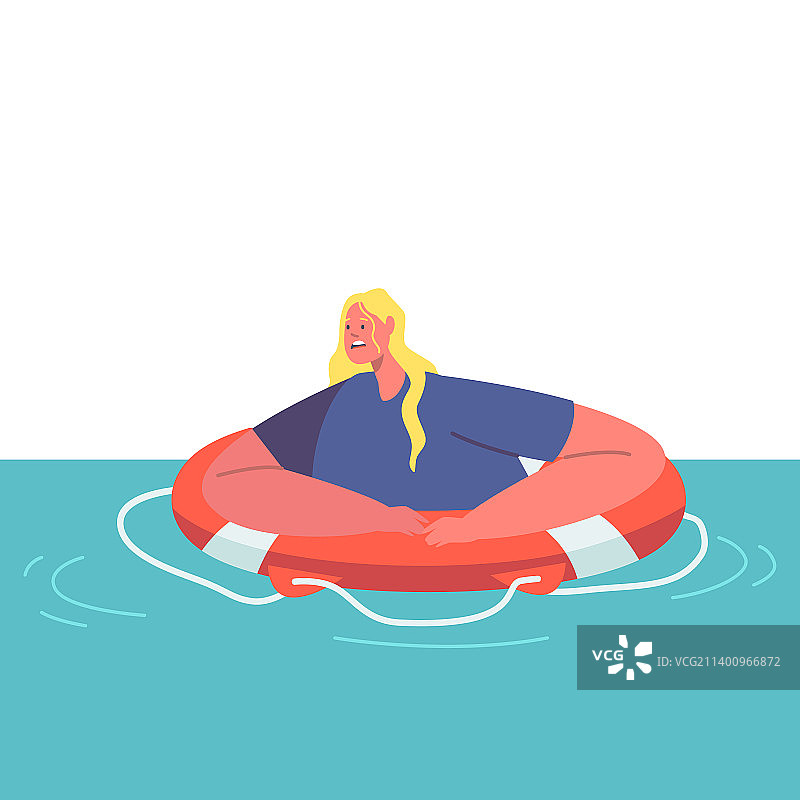 精疲力尽的女人试图在救生圈上游泳图片素材