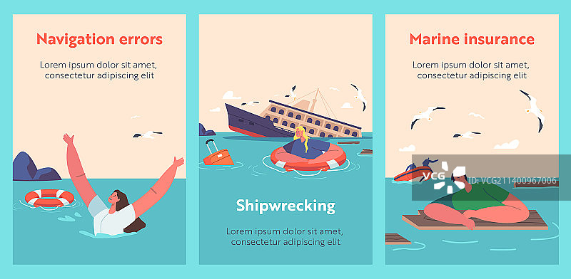 沉船卡通横幅，震惊的人们图片素材