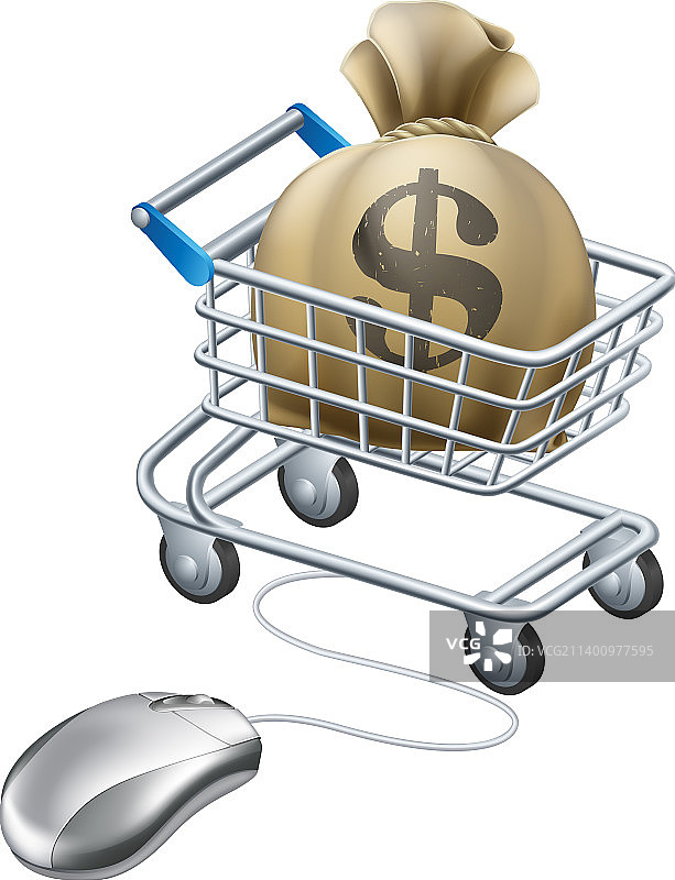鼠标连接装满钱的手推车图片素材
