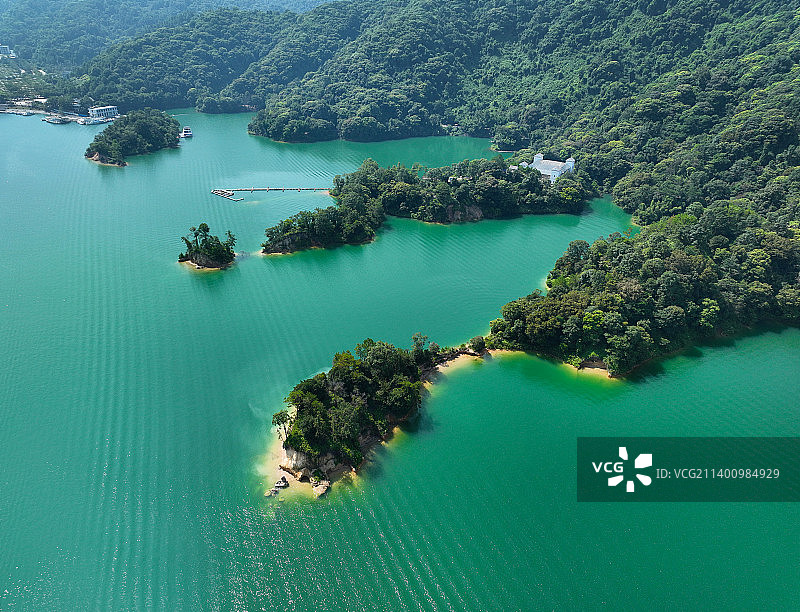 广东省河源市东源县新丰江水库万绿湖镜花缘景区航拍图片素材