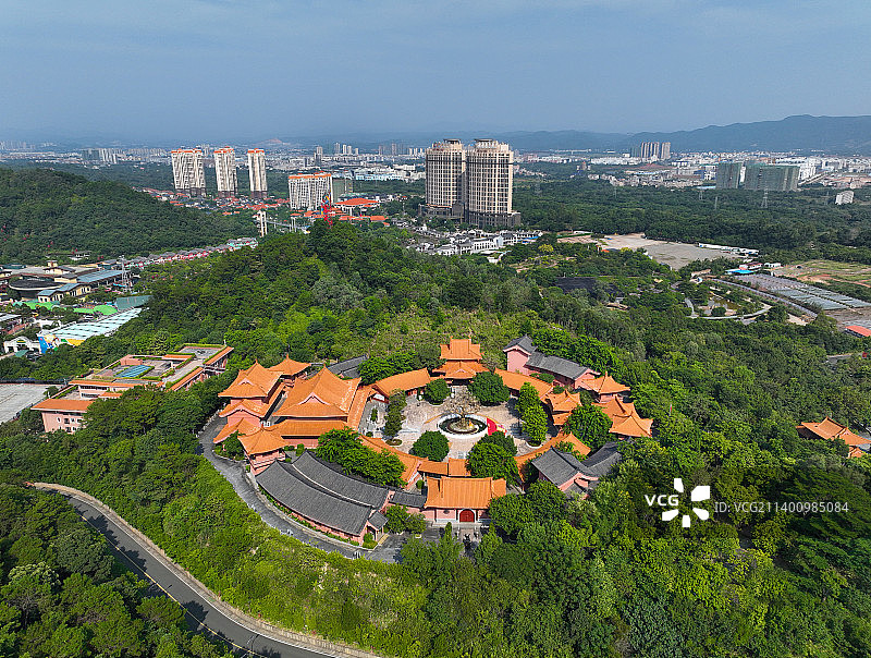 广东省河源市客天下国际旅游度假区巴伐利亚庄园福源寺航拍图片素材