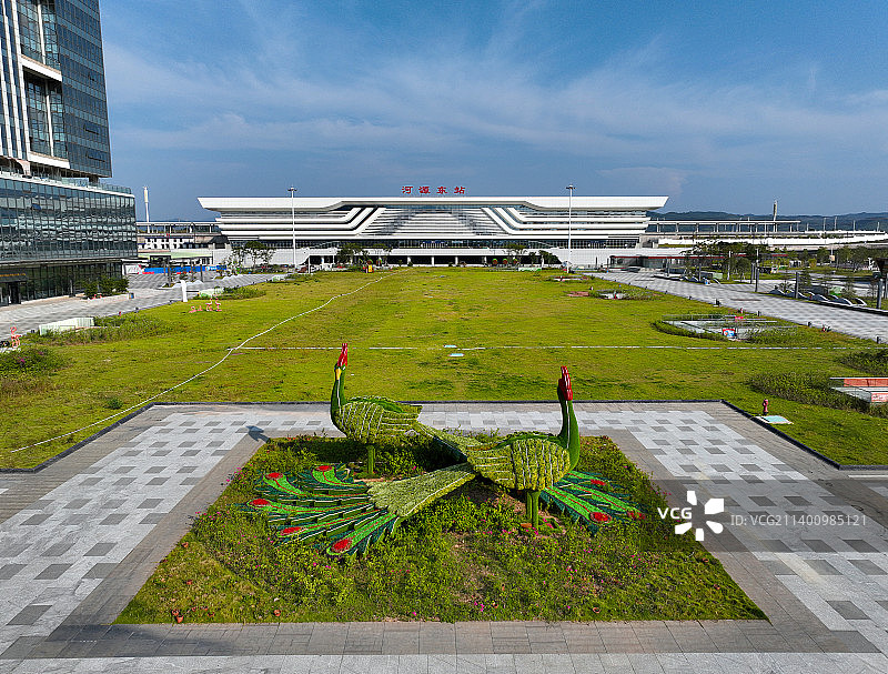 广东省河源市京港高铁赣深高铁河源东站航拍图片素材