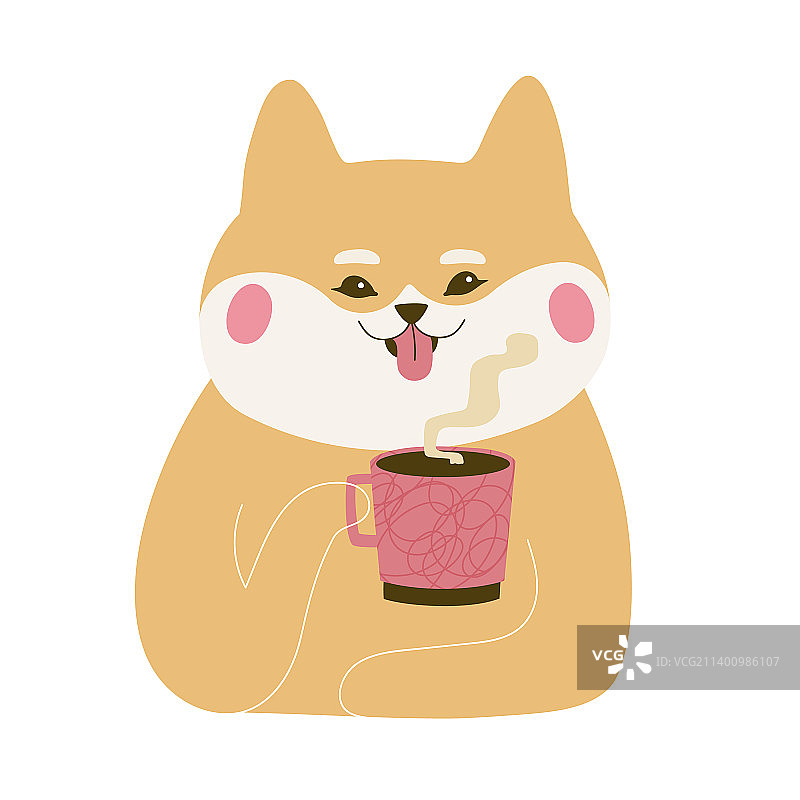 柴犬饮用茶、咖啡或热饮图片素材