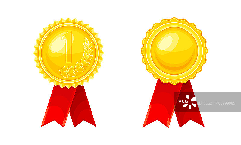 金色奖章或红色丝带图片素材