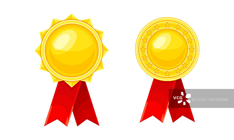 金色奖章或红色丝带图片素材