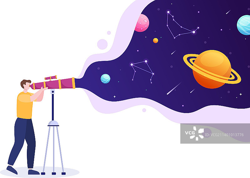 人们观看夜晚天文卡通图片素材