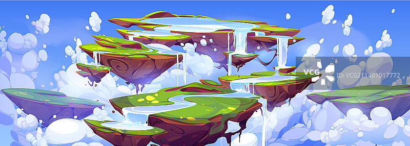 游戏场景：浮岛瀑布图片素材