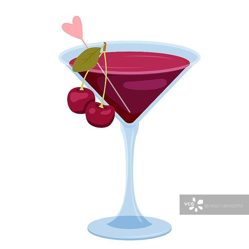 含红色樱桃和吸管的玻璃杯装鸡尾酒图片素材