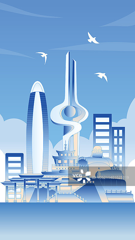济南城市旅游竖版插画图片素材
