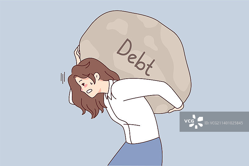 疲惫的女人背负着债务之石图片素材