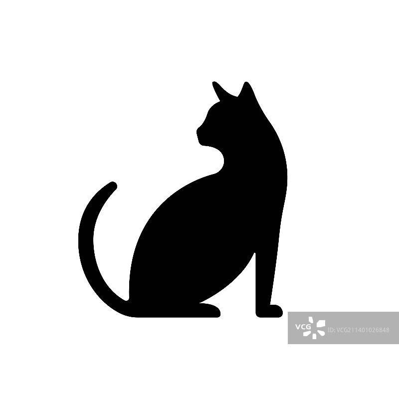 可爱的黑猫剪影尾巴图标图片素材