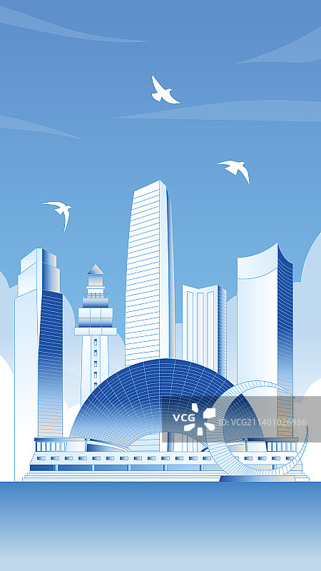 烟台城市旅游竖版插画图片素材