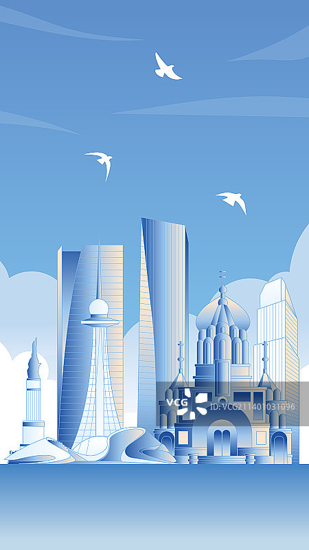 哈尔滨城市旅游竖版插画图片素材