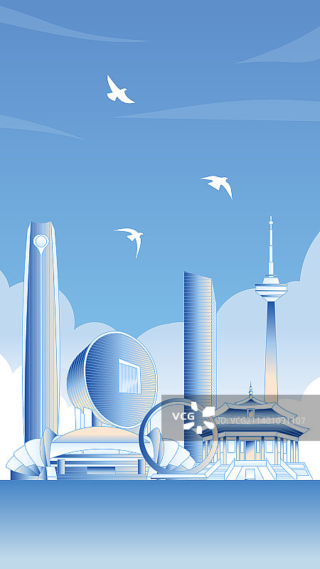 沈阳城市旅游竖版插画图片素材