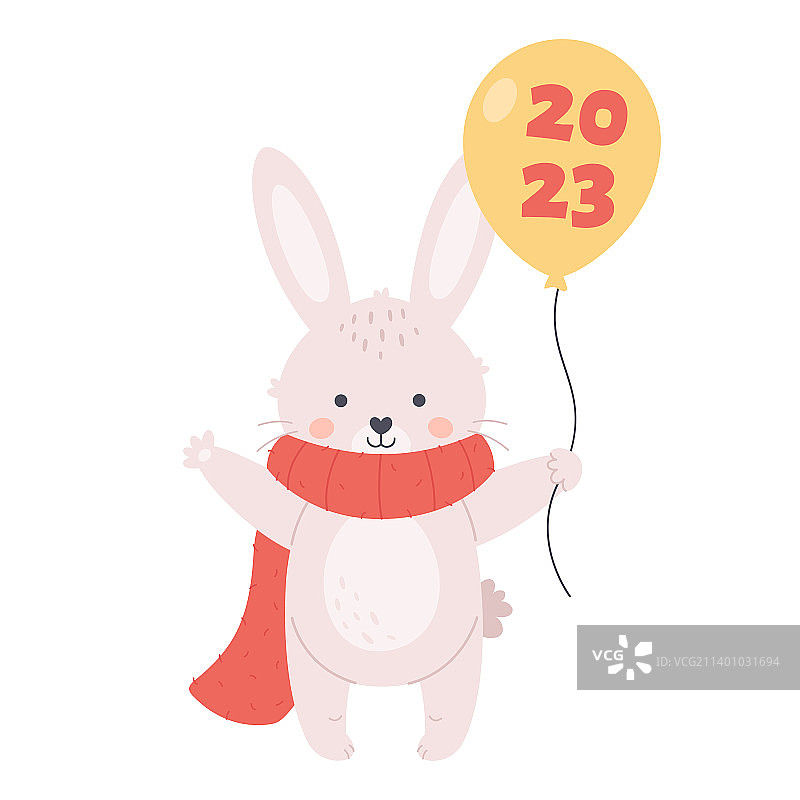 围巾小白兔祝您新年快乐图片素材