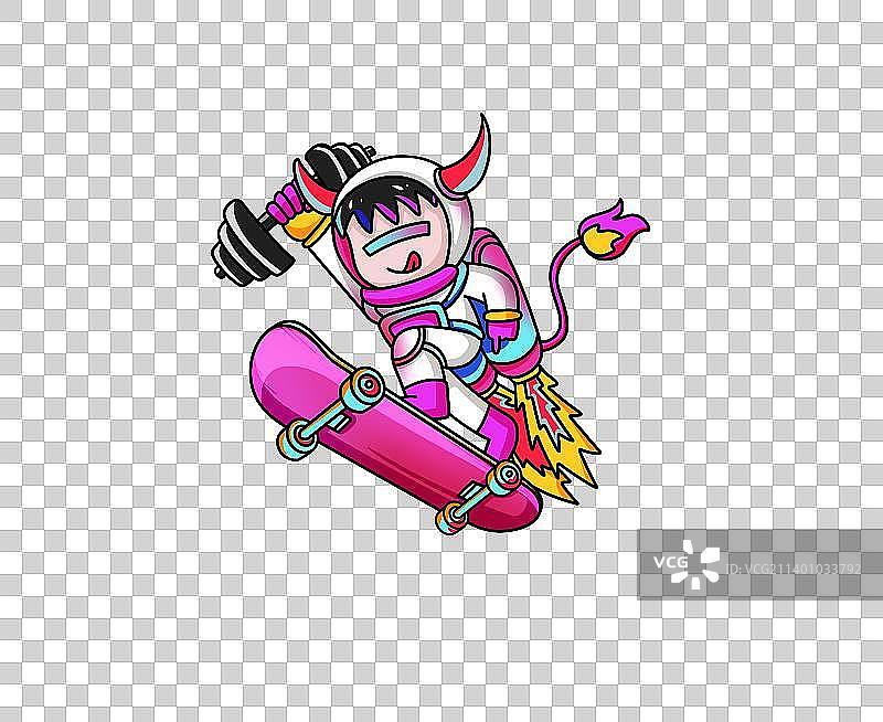 滑滑板，举着铁的牛图片素材