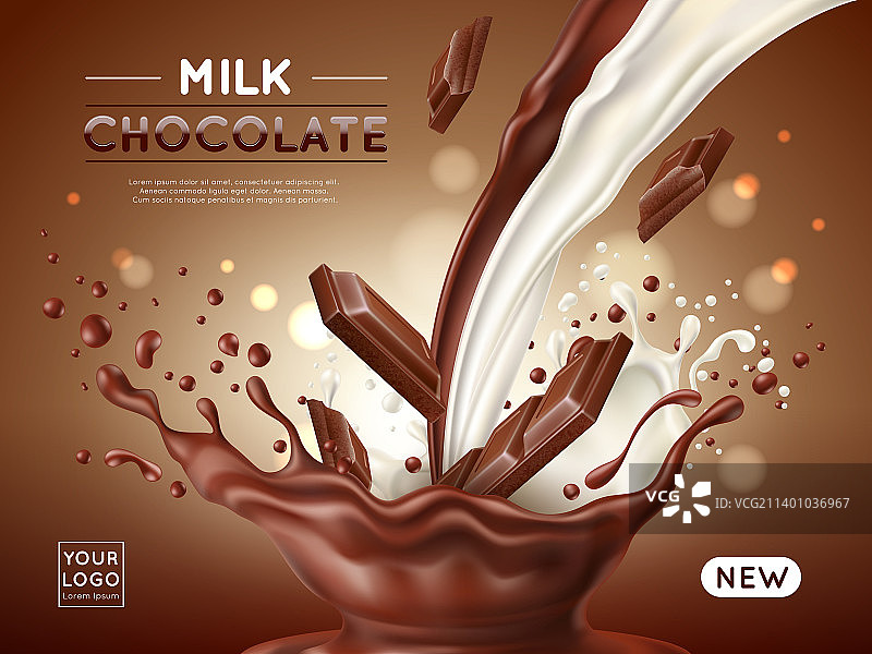牛奶和可可液体巧克力海报图片素材