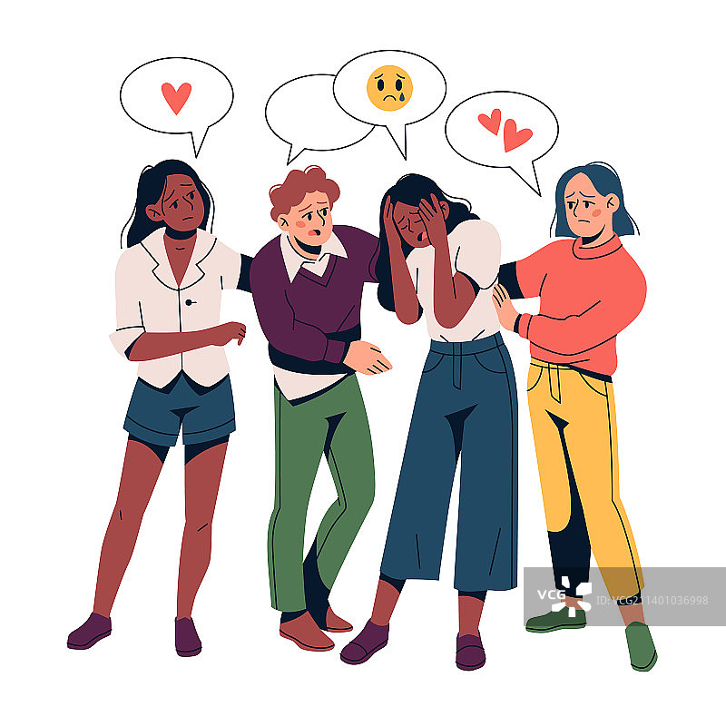 团队支持朋友，安慰沮丧和悲伤的人图片素材