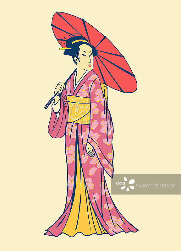 手绘和服日本女人图片素材