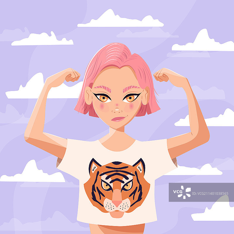 漂亮的粉色短发年轻女孩图片素材