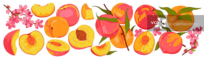 分离的完整新鲜桃子或油桃图片素材