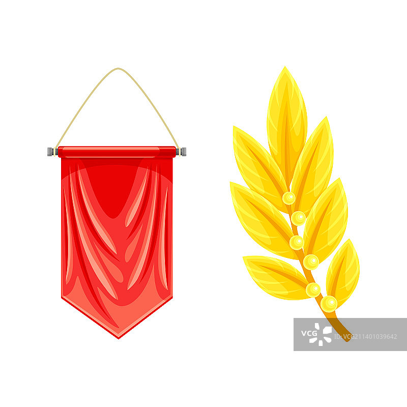 带有红色悬挂三角旗的5月9日胜利日标志图片素材