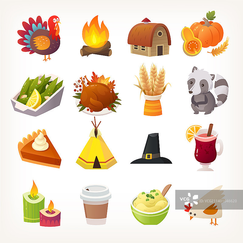 感恩节图标和动物图像合集图片素材