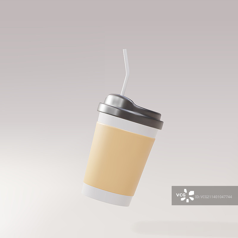 灰色背景上的纸质吸管咖啡杯图片素材