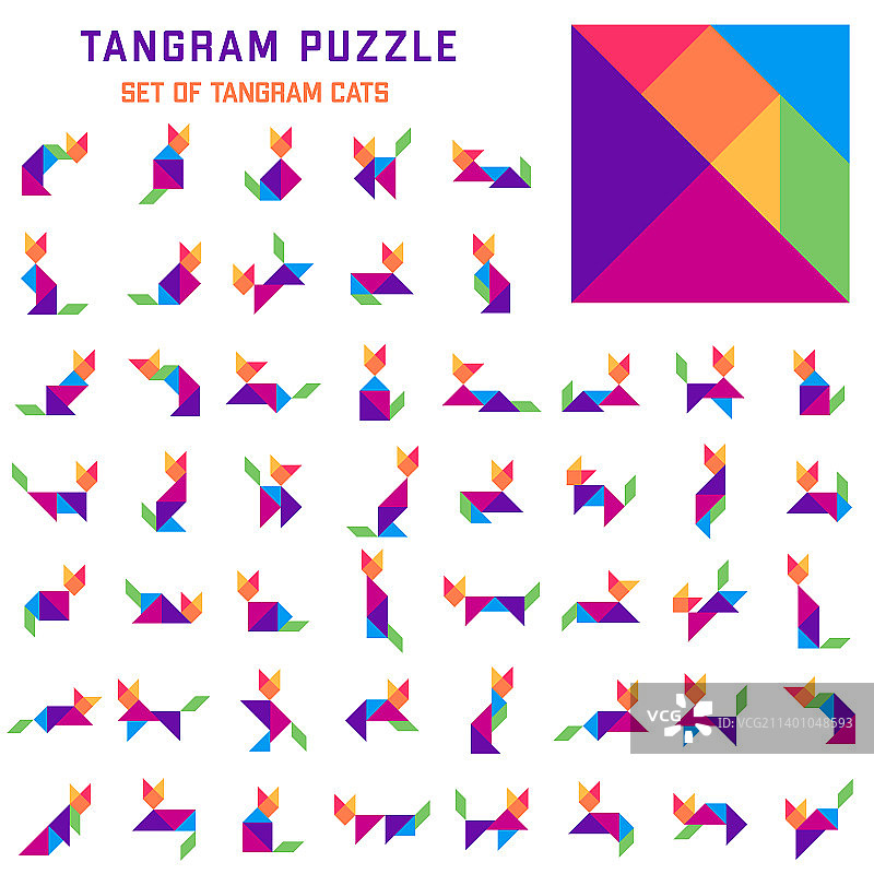 儿童七巧板猫咪拼图图片素材