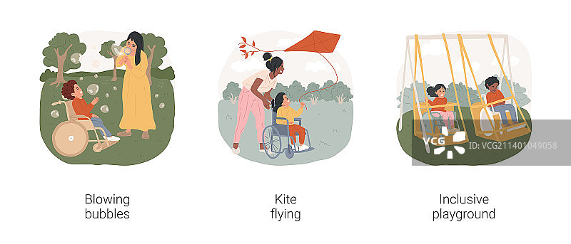残疾儿童户外游戏（卡通）图片素材