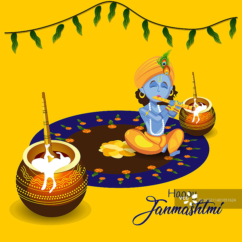 克里希纳·詹马斯塔米节日贺卡设计图片素材