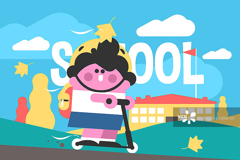 孩子骑滑板车去上学图片素材