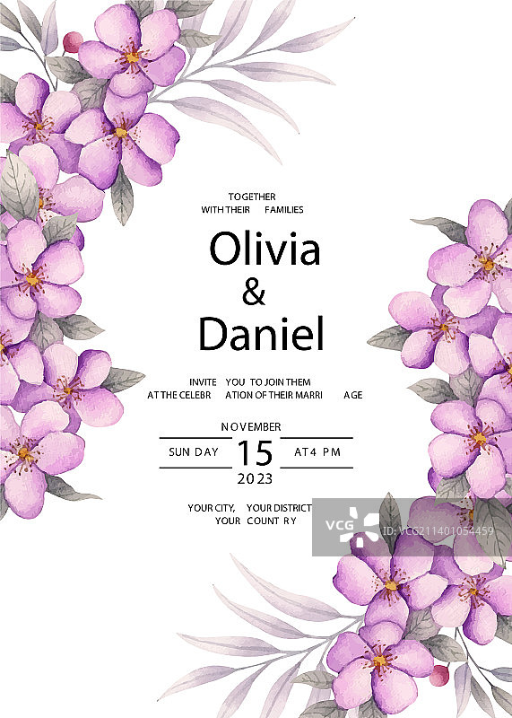 粉色花卉婚礼请柬卡片模板图片素材