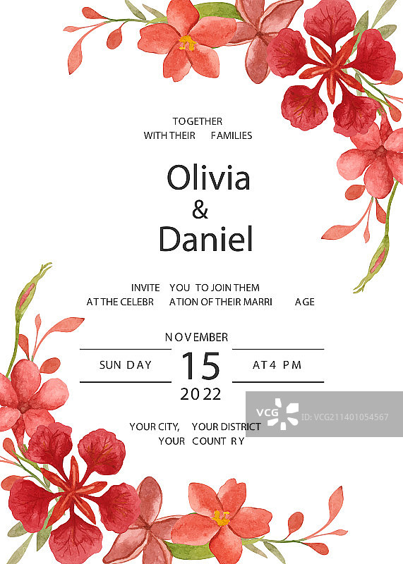 优雅水彩婚礼邀请卡图片素材